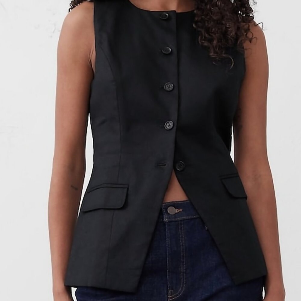 Banana Republic Black Linen Blend Cutaway Vest, XS, NWT